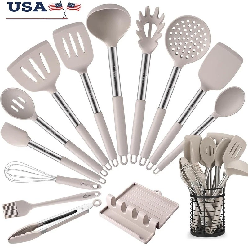 14PCS Silicone Kitchen Utensils Set Non Stick Heat Resistant Cooking Tools New