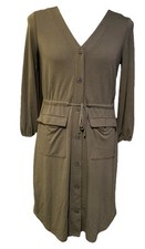 Old Navy Olive Green Ponte Utility Cargo Dress Button Down Tie Waist Medium