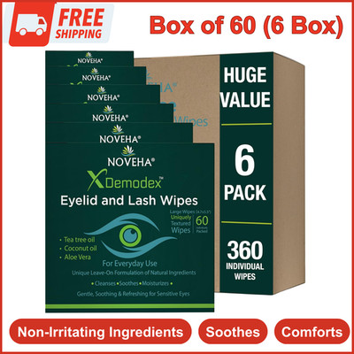 NOVEHA 360PCs Demodex Eyelid & Lash Wipes | Box of 60 Individually Wrapped Extra