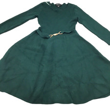 BCX Dress Juniors' Gold Belt 3/4 Sleeve Sweater Dress Evergreen Medium