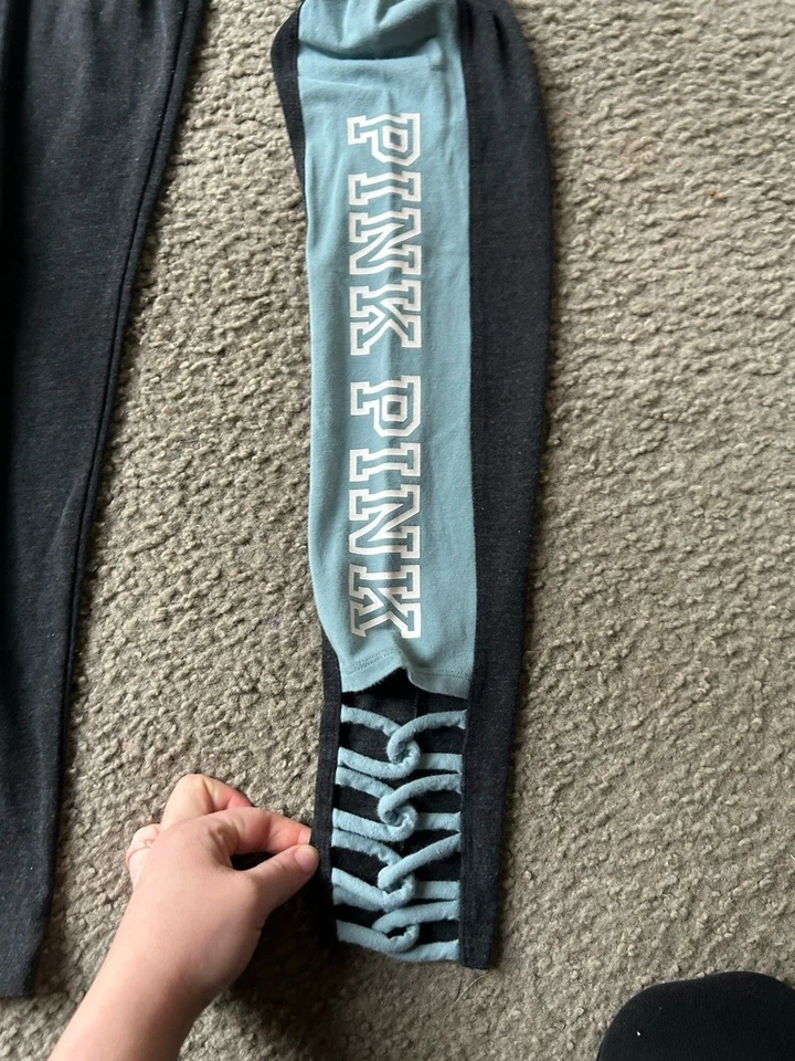 Victoria’s Secret ROSA Leggings Mujer’s M Gris Oscuro Brezo Tirantes Logo Foto 2 de 4