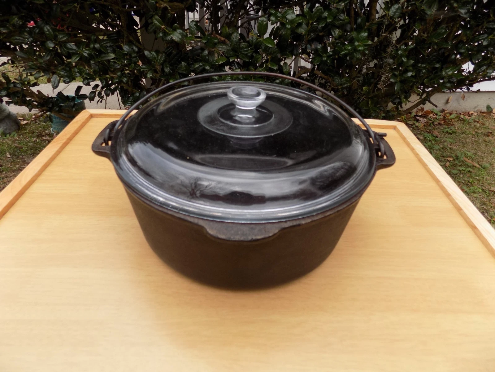 Vintage Wagner 1891 Original Cast Iron 5 Qt Dutch Oven with Glass Lid