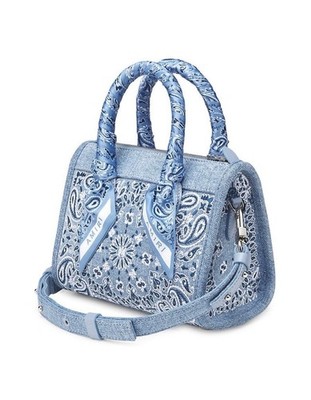AMIRI Paisley Embroidered Satchel with Scarf Accent Blue Top