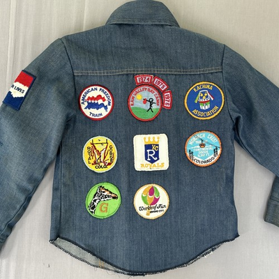 #ad Vintage 1970s Sears Growing Girl Denim Jacket Patch Covered KC Kansas Size 8 $149.99
