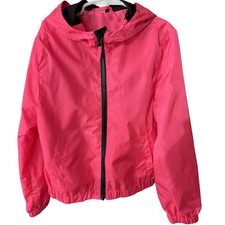 Justice Girls Size 8 Neon Pink Windbreaker Jacket Lightweight Zip Up Hooded