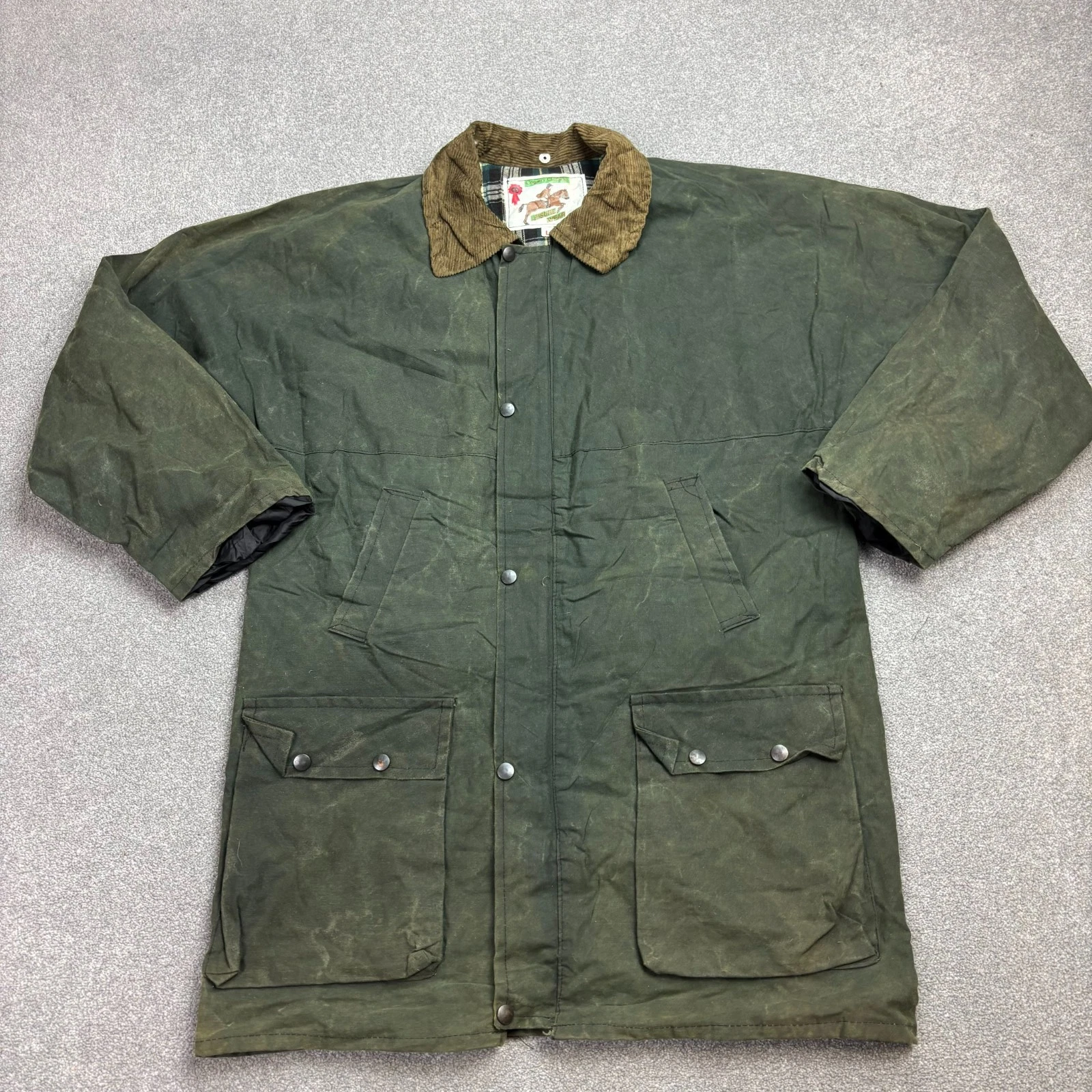 Wax Jacket Adult Large Green Hunting Country Outdoors Waterproof Coat Mens*