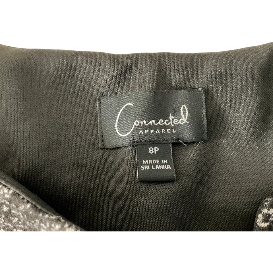 Vestido para mujer Connected Apparel 8P Petite negro blanco texturizado cuello en V manga 3/4 Foto 3 de 4