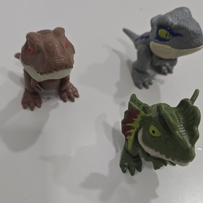 Set of 3 Dinosaur Figurines - T. Rex, Velociraptor, Dilophosaurus, Plastic