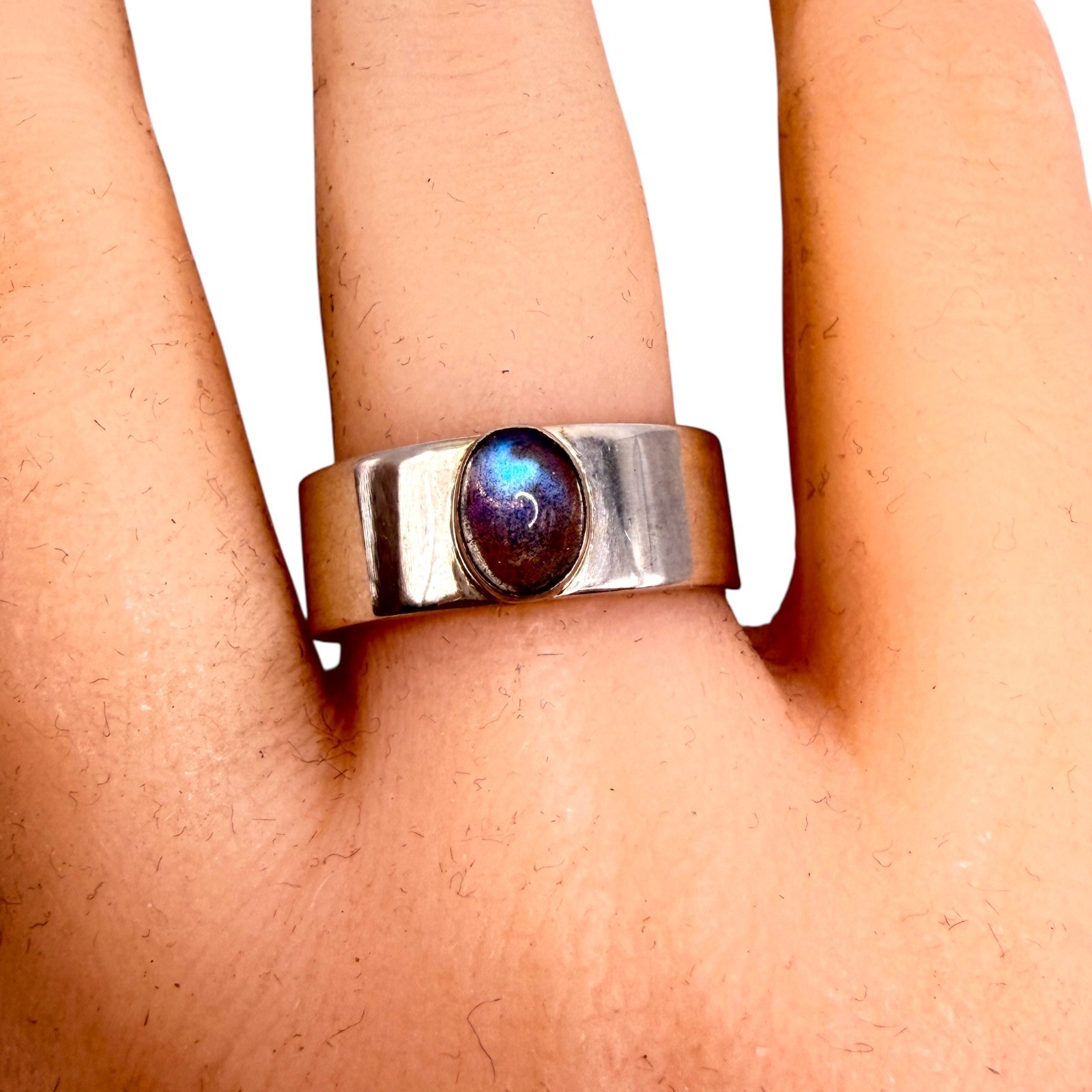 Genuine Natural Labradorite Solid Silver Band Uni… - image 5