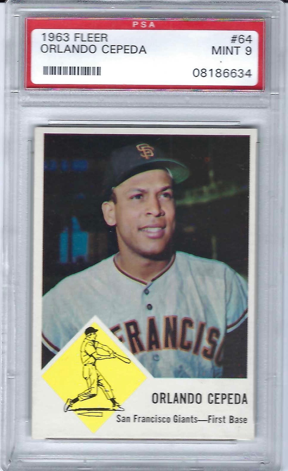 1963 Fleer Orlando Cepeda San Francisco Giants Card # 64 PSA MINT - 9