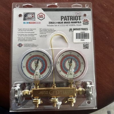#ad JB Industries Patriot 22233 Brass 2 Valve Manifold Gauge Set with Kobra Hoses $130.00