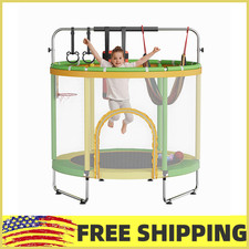 60" In/Outdoor Mini Kids Trampoline w/Safety Enclosure Net Adjustable Bar 440lbs