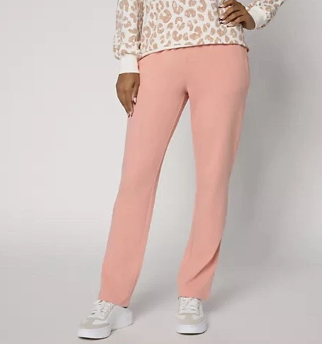 NWOT Belle by Kim Gravel Petite French Terry Straight Leg Pant In Coral Sz MP