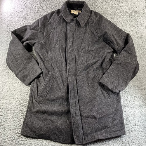 WOOLRICH WOOL TOWN COAT MENS MEDIUM GRAY FULL ZIP COLLARED BUTTONS WOOL NYLON