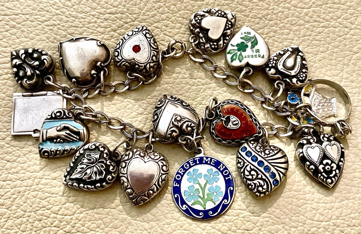 【希少】80sVintage Heart Onyx SilverBracelet Vintage 80s Sterling Silver & Onyx Designer Heart Bracelet
