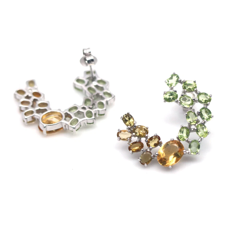 Unbeheizte Edelsteine Goldgelbe Citrin & Peridot Ohrringe 925 Sterlingsilber - Bild 2 von 4