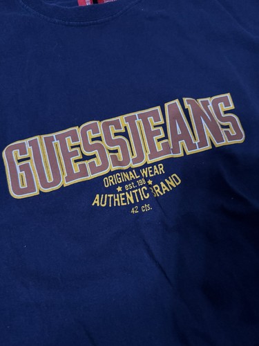 Guess Jeans Mens Medium - Spell Out T-Shirt Navy Blue Brown Vintage USA M38DV370 - Picture 3 of 5