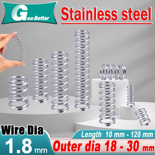 1.8mm 304 Stainles Steel Spring Compression Pressure Springs OD 18-30mm，L10-120m - Picture 1 of 28