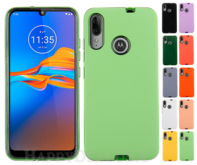 For Motorola Moto E6 Plus Rubberized ShockProof Slim Cover Case w/Chrome  Edge