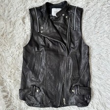 Maje Lambskin Leather Asymmetrical Zip Motorcycle Biker Vest Sz 1 - Small