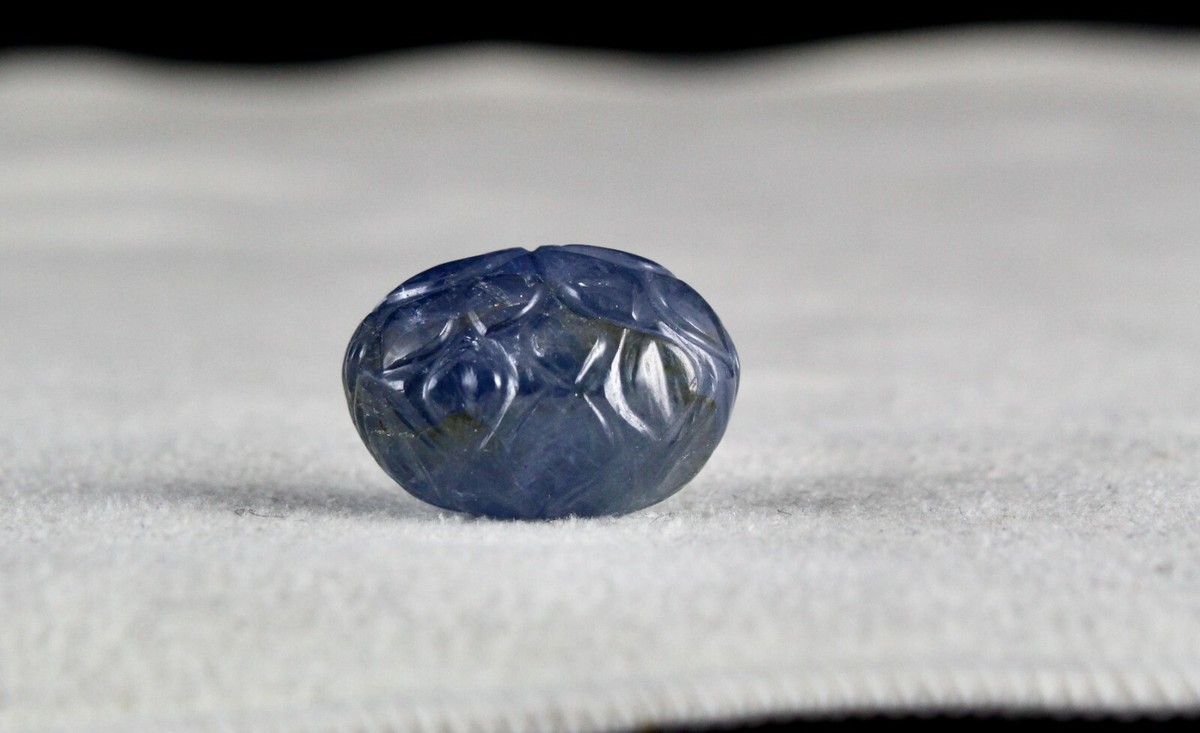 Certified Antique Natural Blue Sapphire 40.54 Ct Carved Gemstone