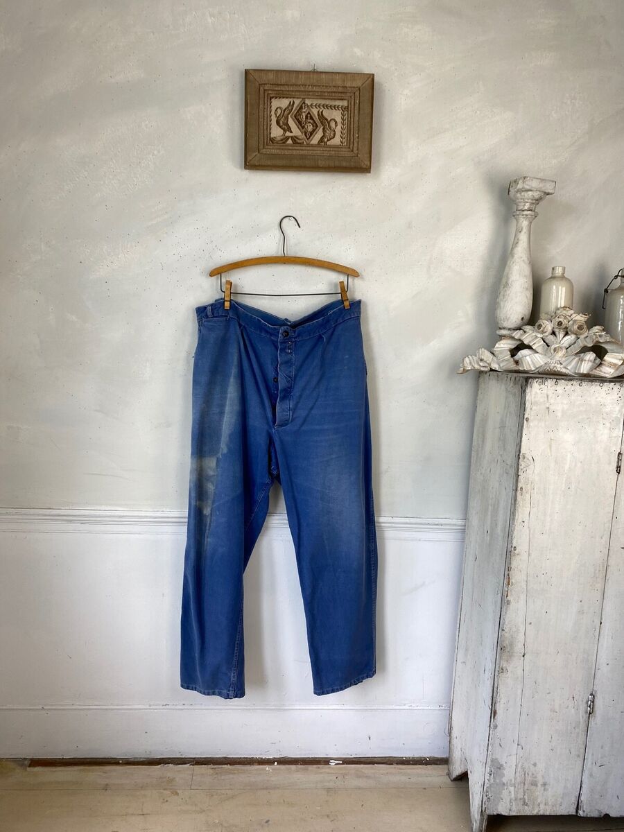 Vintage French work chore pants blue farmers 1920s-30s Vintage French work chore pants blue farmers 1920s-30s