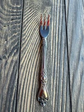 Vintage Floral Stainless Steel Cocktail Fork Korea 5" Ornate Design Collectible