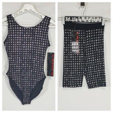 90s NOS Vtg Marika Leotard Shorts Set Bodysuit Comic Relief Aerobics Hi-Cut S
