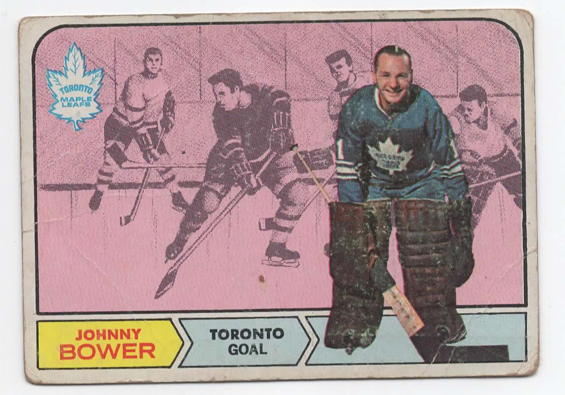 1968 TOPPS #122 JOHNNY BOWER (HOF) TORONTO MAPLE LEAFS HOCKEY CARD POOR