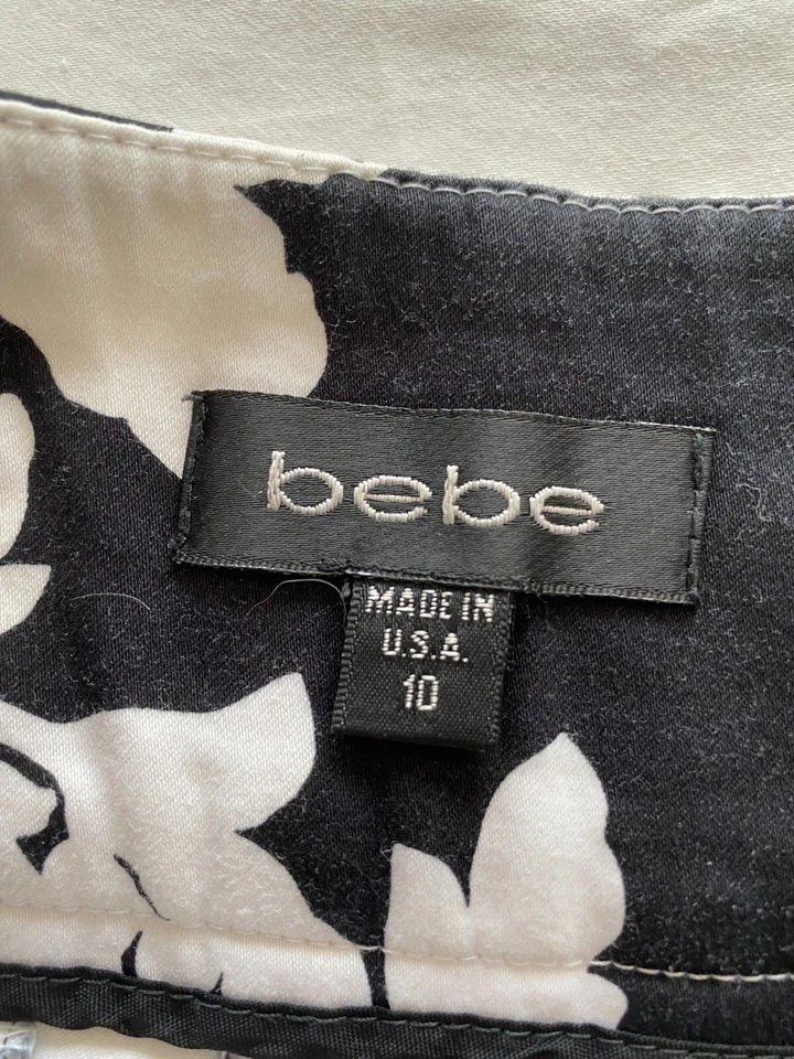 Pantalones cortos de vestir Bebe negros/blancos con puños dobladillo cuero con botones/ajuste talla 10 Foto 4 de 4