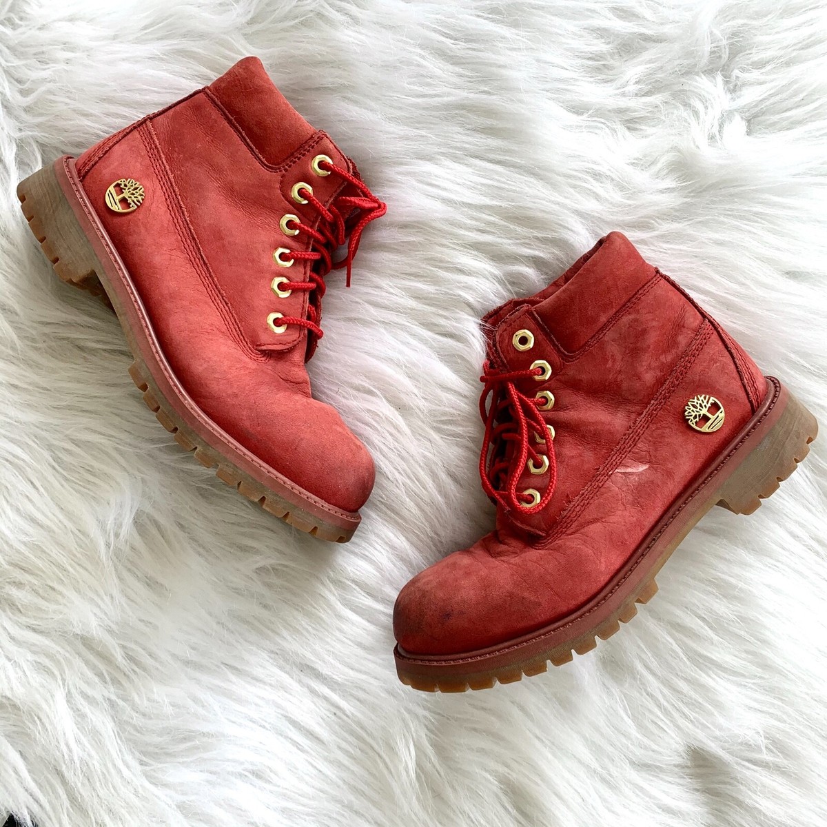 Timberland 40th Anniversary Boys Size 2 Ruby Red Nubuck Leather Lace Up  Boots | eBay