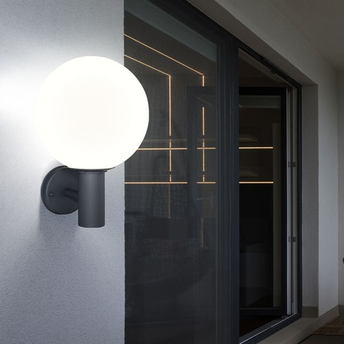 HLFVLITE Lampada da Parete per Esterni Dusk to Dawn, Alluminio Applique da Esterno Impermeabile con Attacco E27 con Paralume in vetro per Porta d'ingresso del Portico, Garage, Nero Opaco