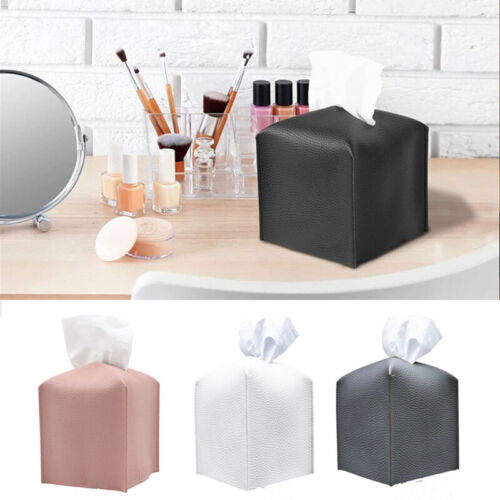 Tissue Box Cover Modern PU Leather Square Tissue Box Holder Decorative Organiz❀ - Foto 1 di 18