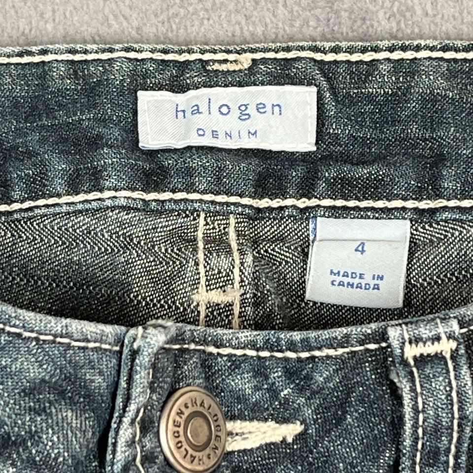 Pantalones de mezclilla halógenos para mujer talla 4 lavado medio tiro bajo acampanados retro Y2K algodón utilitario Foto 3 de 4