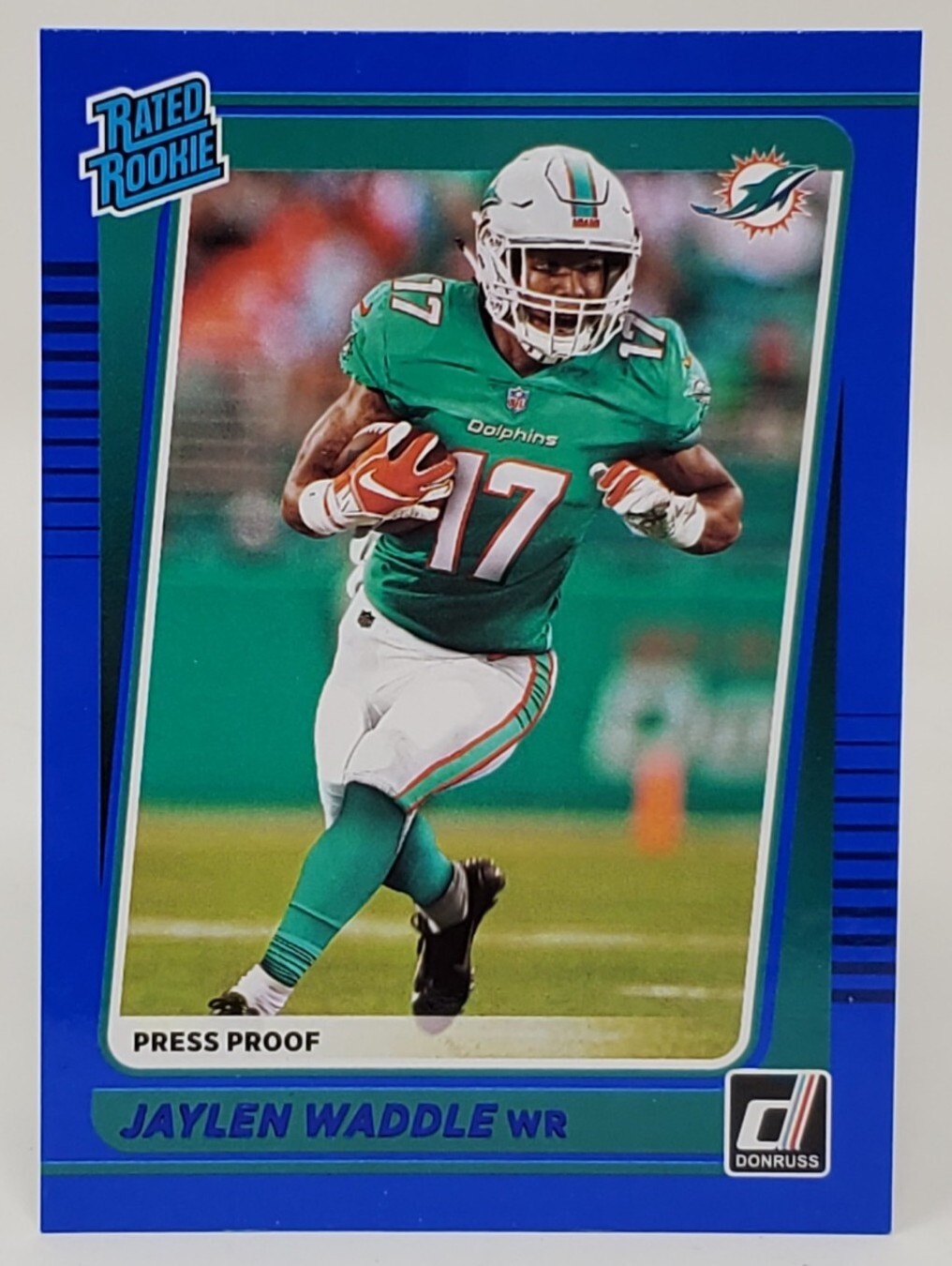 2021 Jaylen Waddle Panini Donruss Football Blue Press Proof Rated Rookie #263