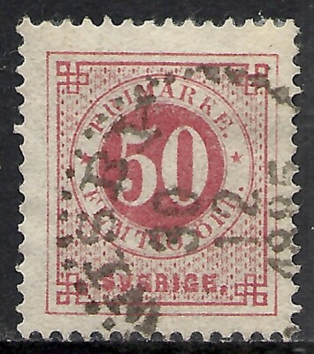 SWEDEN SCOTT 36 USED VF - 1878 50o CARMINE NUMERAL OF VALUE ISSUE