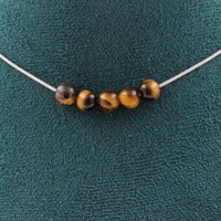 Halskette 5 Perlen Tigerauge 6 Mm. Kette Aus Edelstahl Halskette Damen