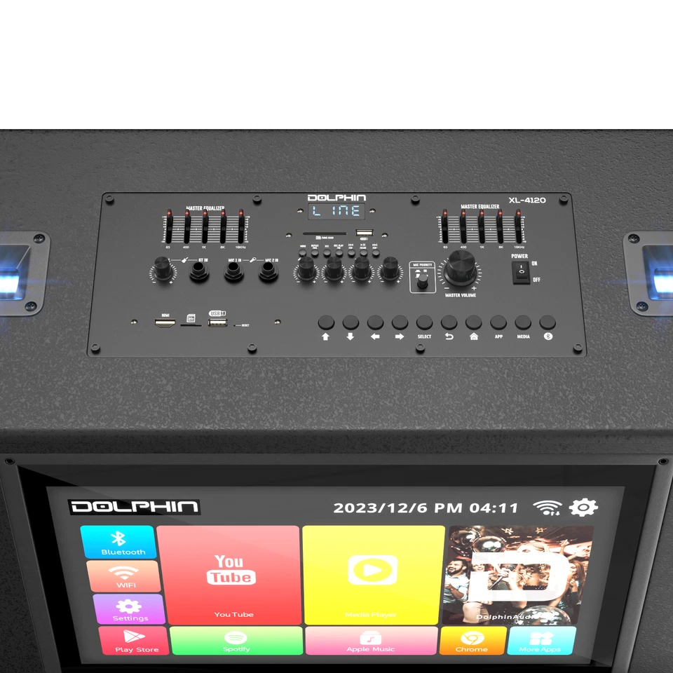 12" Dolphin XL-4120 Karaoke Party Speaker Loud Bass w/ 18" Smart Tablet & 2 Mics - Image 4 of 4