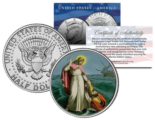 JESUS CHRIST * WALKING ON WATER * JFK Kennedy Half Dollar U.S. Colorized Coin - 第 1/1 張圖片