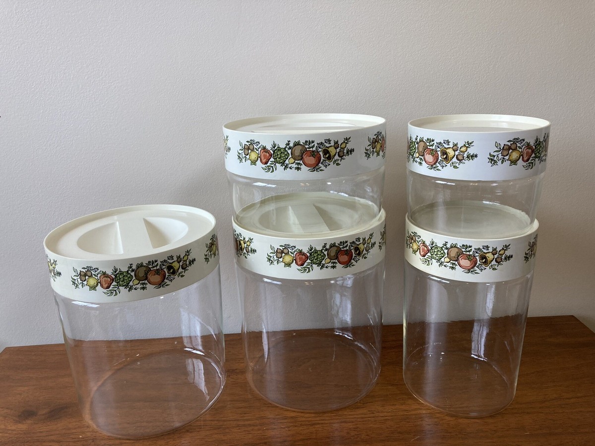 Pyrex Spice of Life Canister Set of See and Store 14, 8, Cup Sizes  Vintage