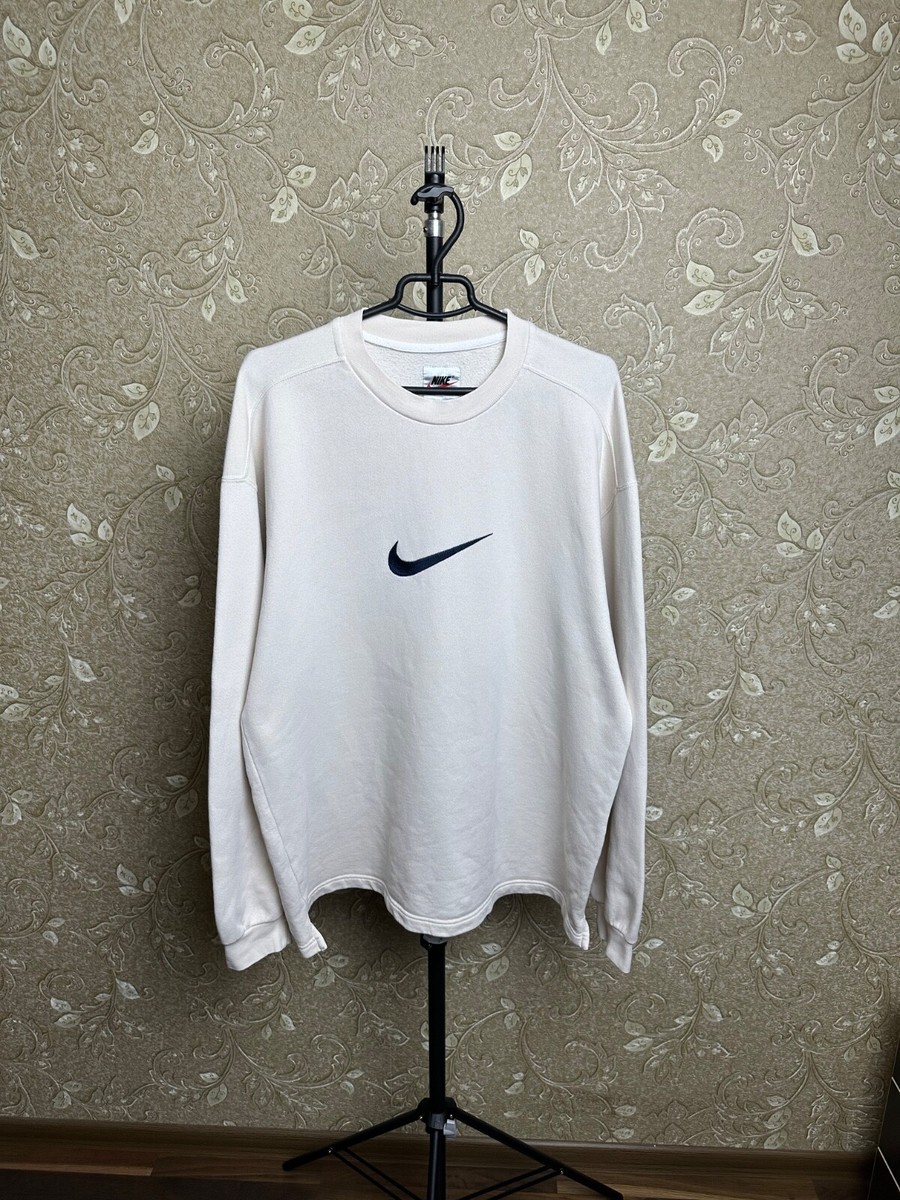Nike Vintage 90s Y2K Big Swoosh Sweatshirt Long Sleeve Beige Men's