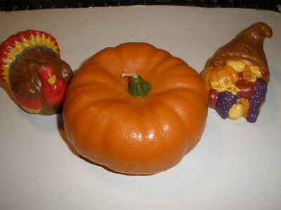 Lot of 3 NEW Fall Candles Pumpkin, Cornucopia, Turkey