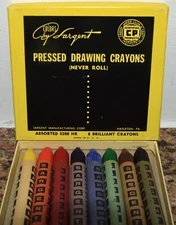 Sargent Vintage NEW IN BOX 8 Crayons Fat&Flat NO Roll Coloring Drawing Set ARTS