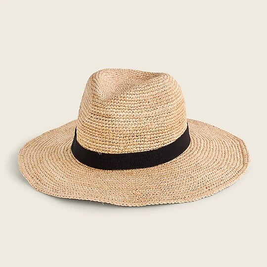 New J.Crew Wide Brim Foldable Packable Raffia Straw Hat 