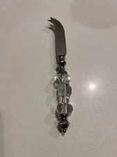 Cheese Knife Stainless Steel Glass Clear White Beaded Handle