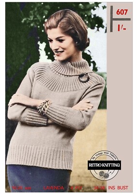 Vintage 50er Jahre Longline Winter Pullover Strickmuster in drei Größen