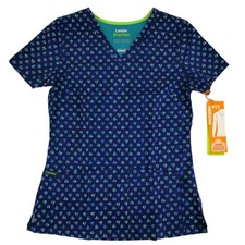 Women's Scrub Top Landau ProFlex 4163-CBPSL Blue Geometric Pattern