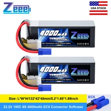 2x Zeee 6S LiPo Battery 4000mAh EC5 22.2V 100C for RC Airplane Heli Car Truck