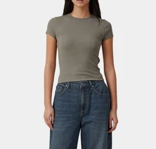 Cotton On Women's The One Organic Rib Crew Short Sleeve Tee Woodland Size XS NEW