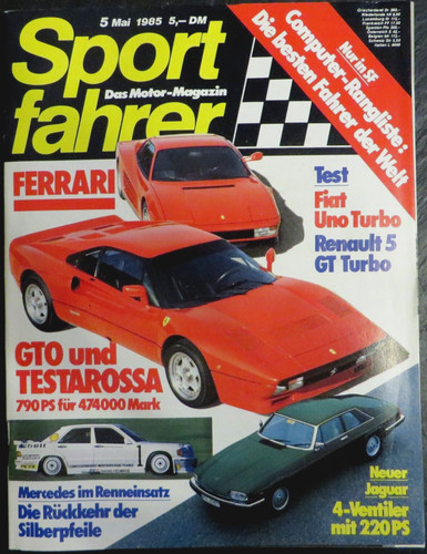 Sportfahrer 05/85 Ferrari GTO/Ferrari Testarossa,Golf GTI Katalysator,Fiat Uno T
